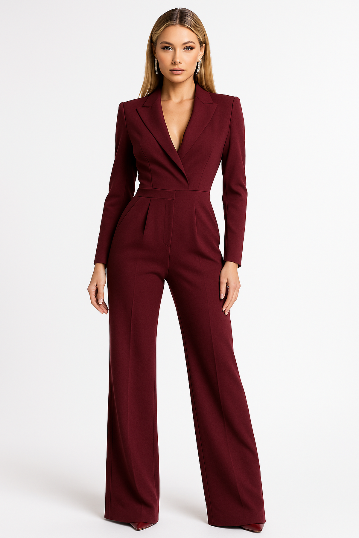 Elegant jumpsuit with long sleeves and wrap design – feminine silhouette for the office and evenings.