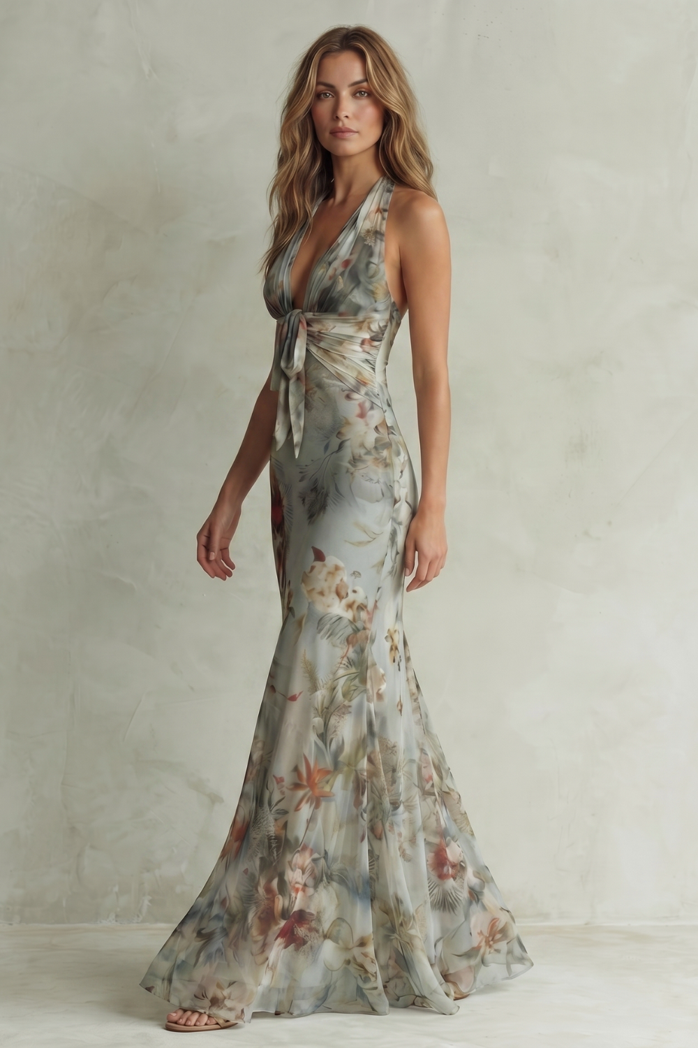 Women's Floral Halter Maxi Dress – Fishtail Occasion Design