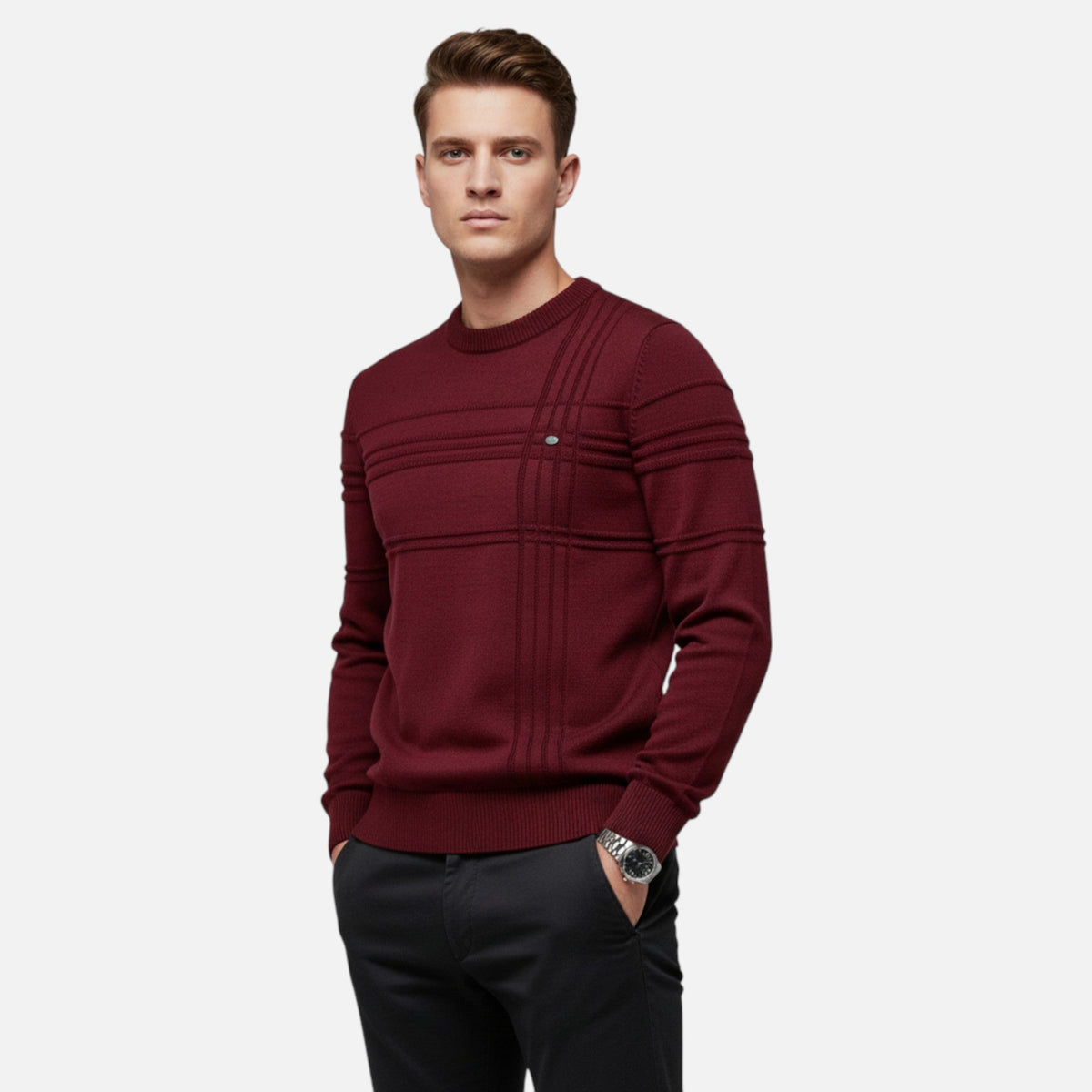 Men's Striped Cotton Jumper – Classic Crew Neck Knit