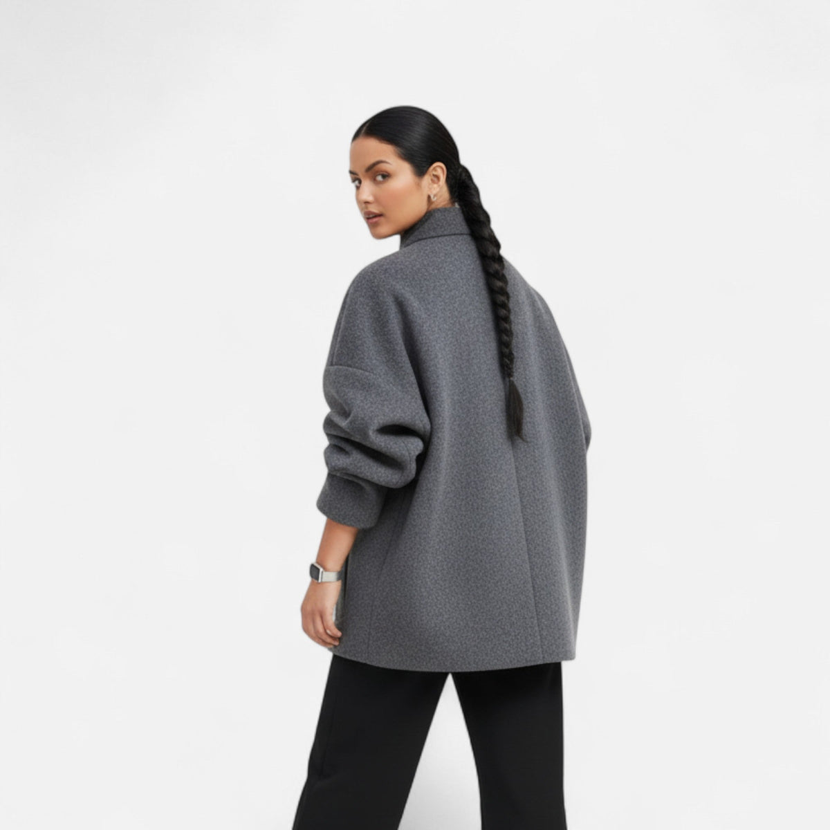 Women's High Collar Short Coat – Double Button Relaxed Design