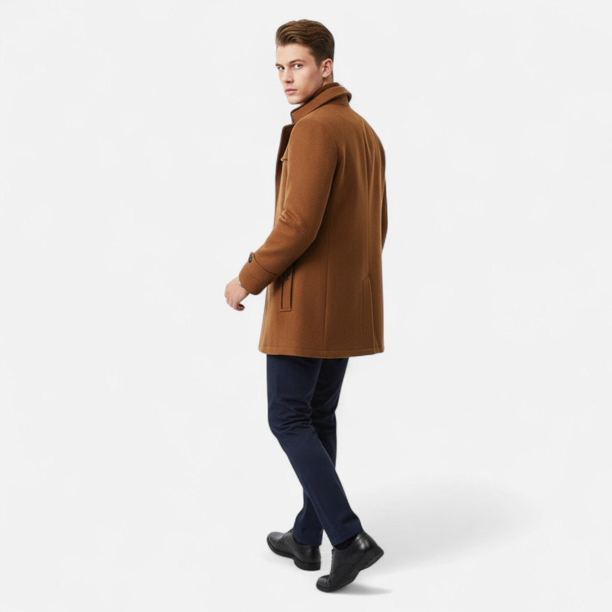 Men's Wool Trench Coat – Double Collar Zip-Up Design
