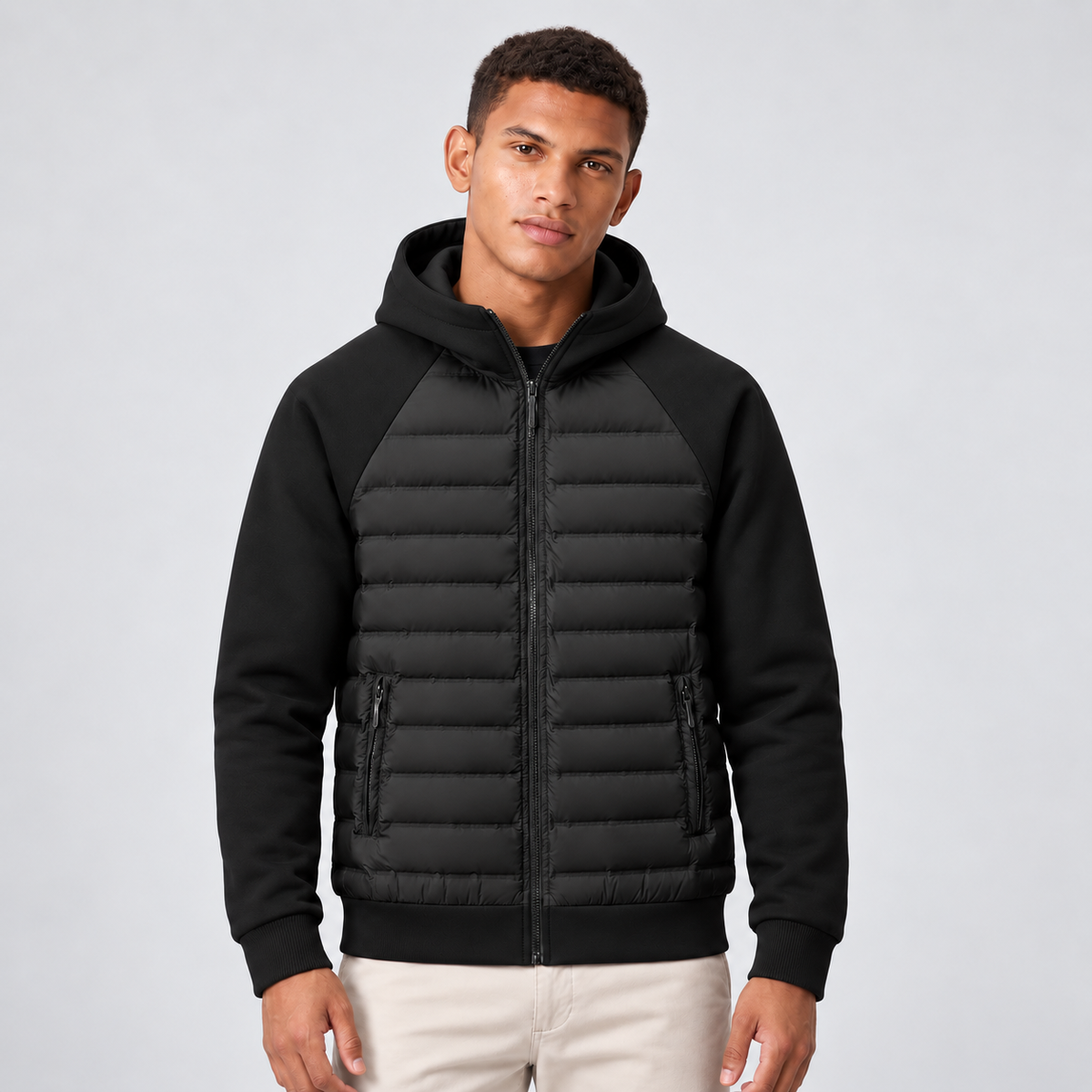 Men's Hooded Quilted Jacket – Padded Hybrid Style