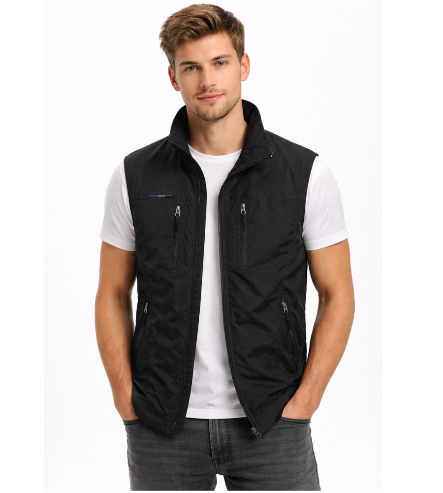 Men's Bodywarmer with Zip and Stand-Up Collar Outdoor Vest
