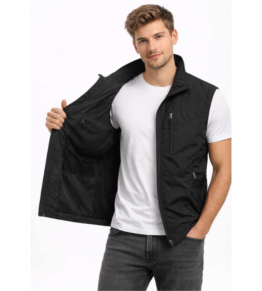 Men's Bodywarmer with Zip and Stand-Up Collar Outdoor Vest