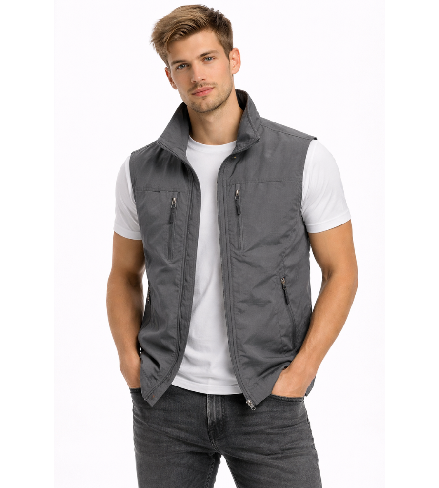 Men's Bodywarmer with Zip and Stand-Up Collar Outdoor Vest