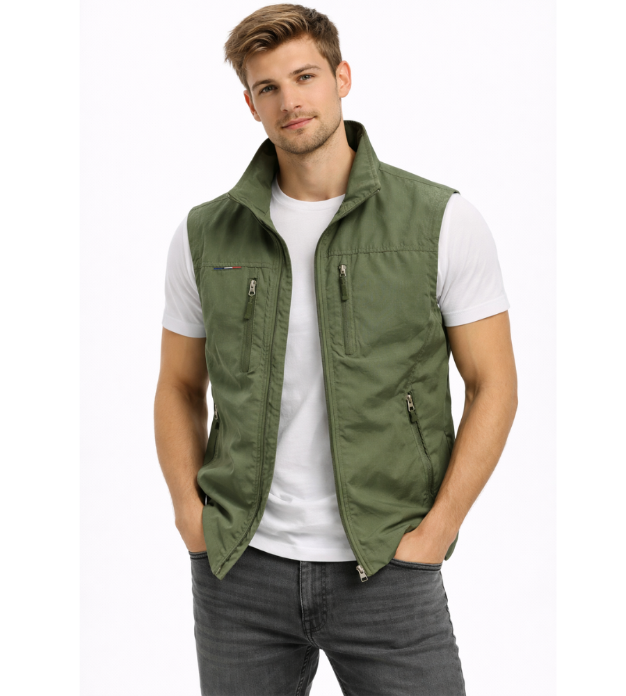 Men's Bodywarmer with Zip and Stand-Up Collar Outdoor Vest