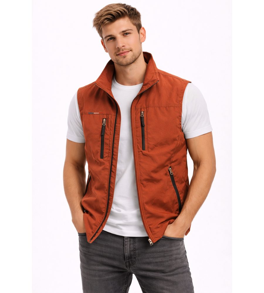 Men's Bodywarmer with Zip and Stand-Up Collar Outdoor Vest