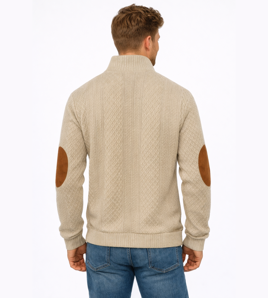 Men's Cable Knit Jumper – High Collar with Elbow Patches