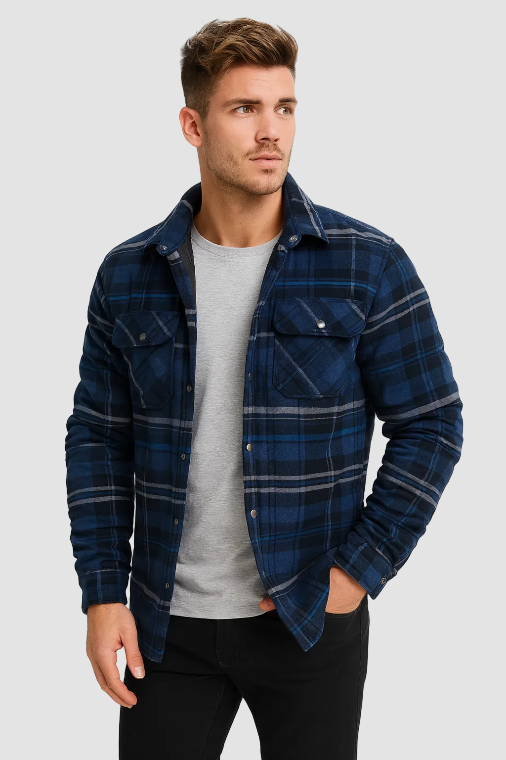 Flannel Men's Overshirt with Check Pattern for Spring