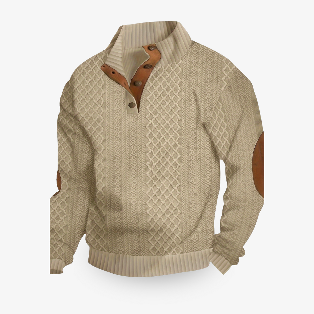Men's Cable Knit Jumper – High Collar with Elbow Patches