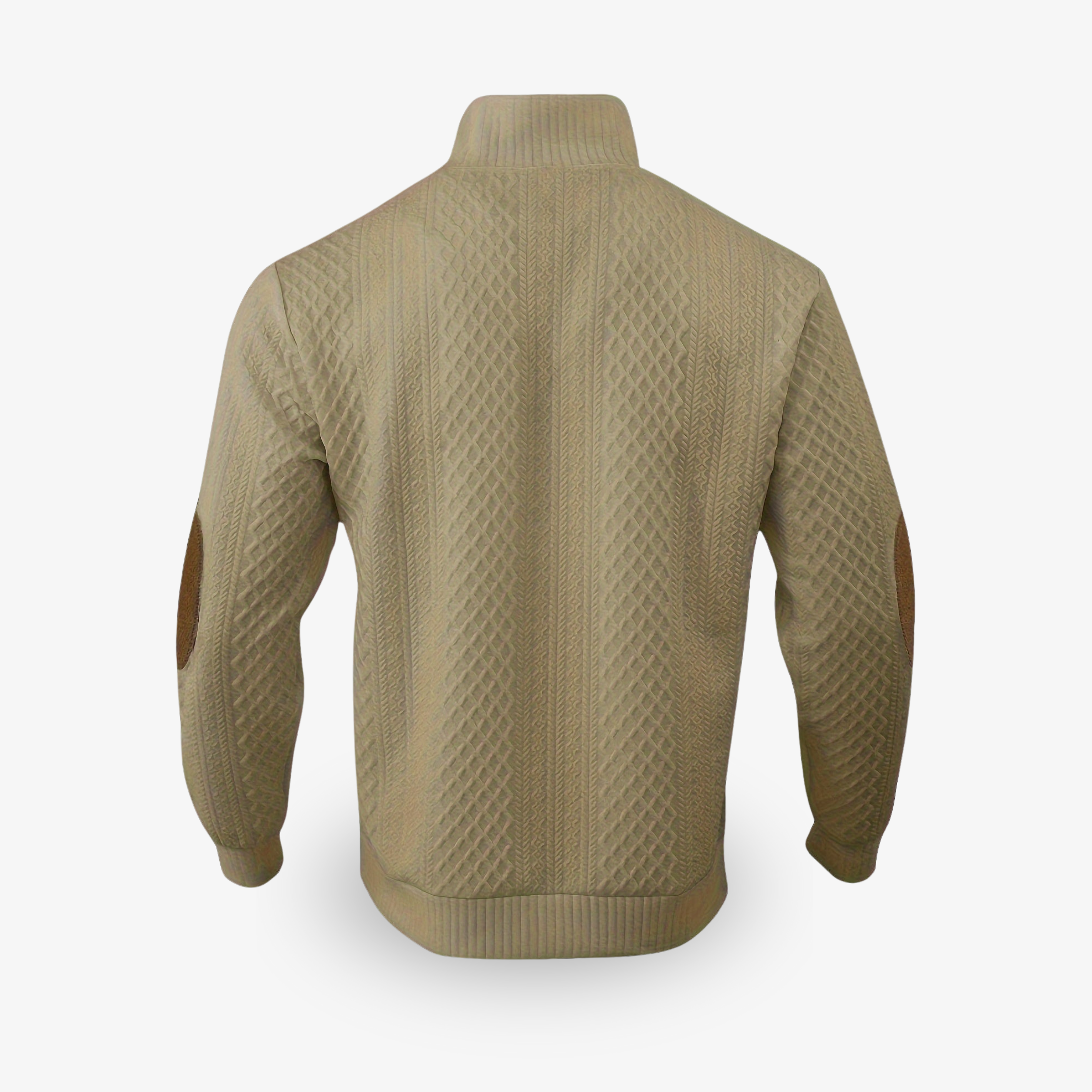 Men's Cable Knit Jumper – High Collar with Elbow Patches