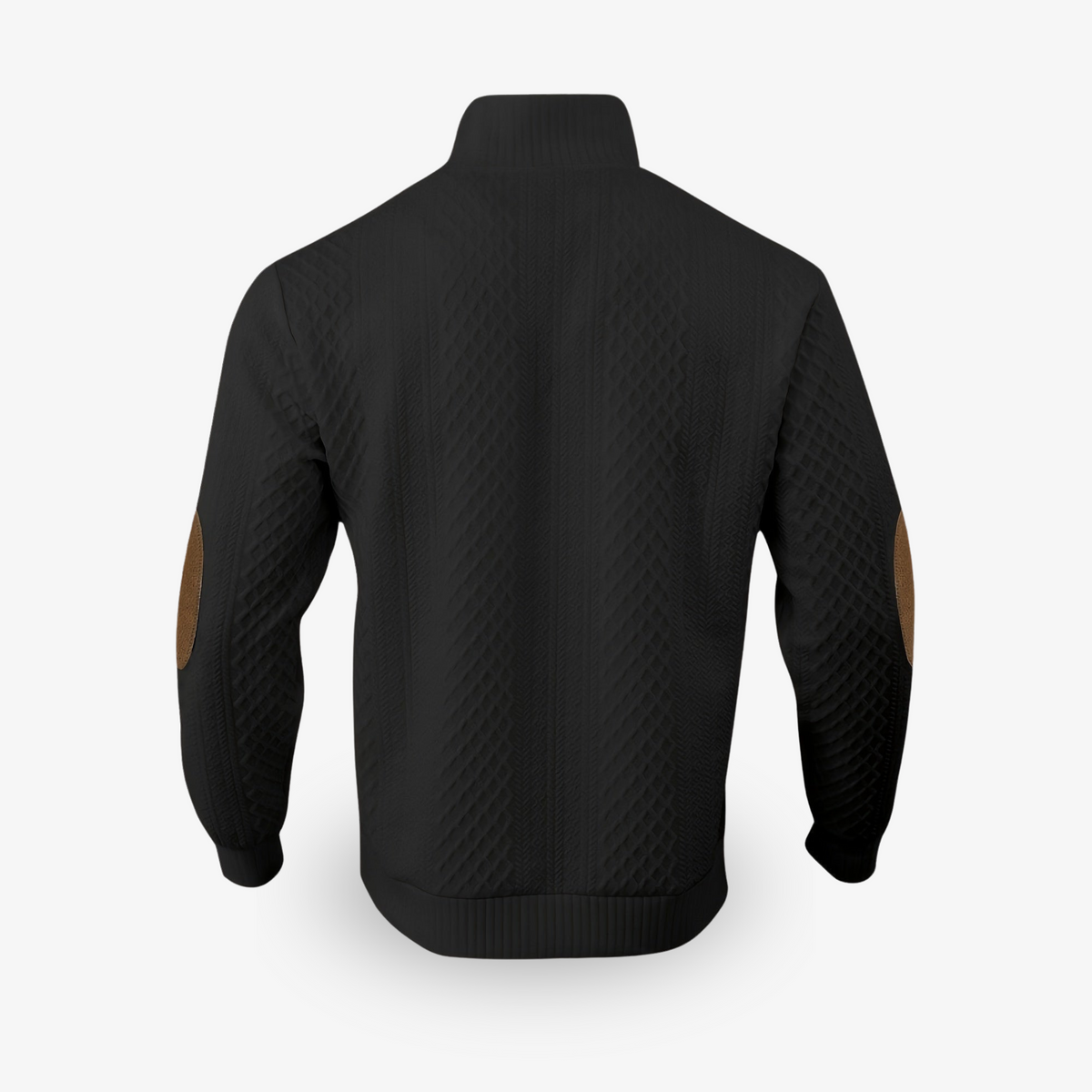 Men's Cable Knit Jumper – High Collar with Elbow Patches