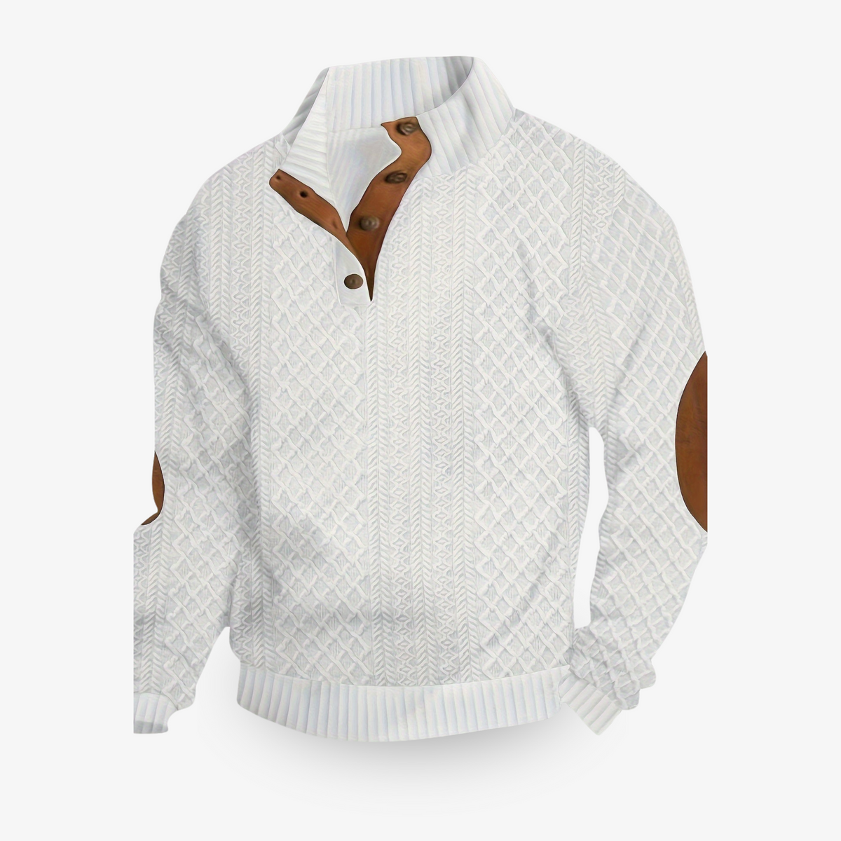 Men's Cable Knit Jumper – High Collar with Elbow Patches