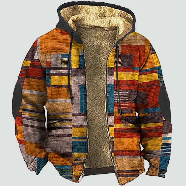 Men's Patchwork Gilet with Warm Fleece Lining and Hood