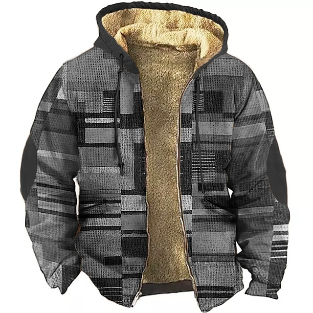 Men's Patchwork Gilet with Warm Fleece Lining and Hood