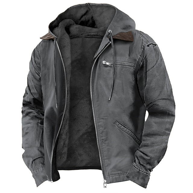 Men's Mid-Season Jacket with Hood and Warm Fleece Lining