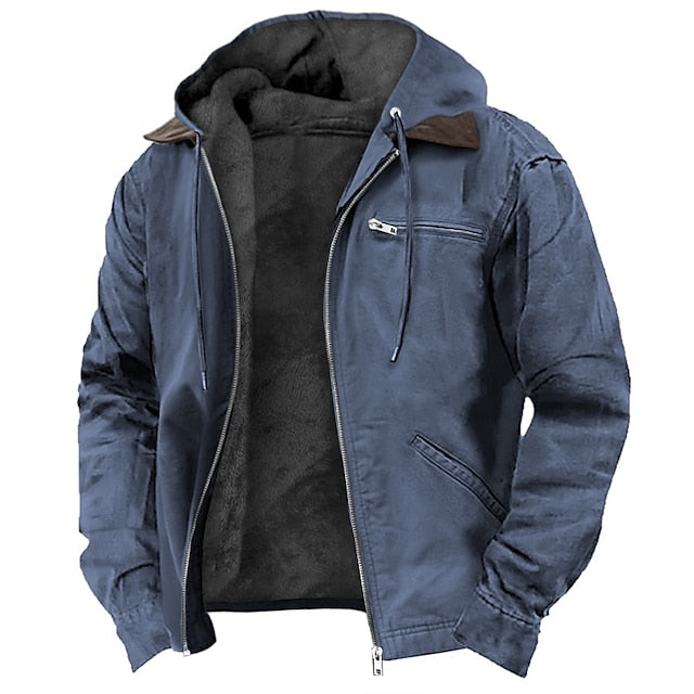 Men's Mid-Season Jacket with Hood and Warm Fleece Lining