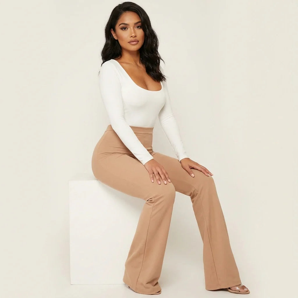 Women's High-Waisted Flared Trousers - Elegant Fit