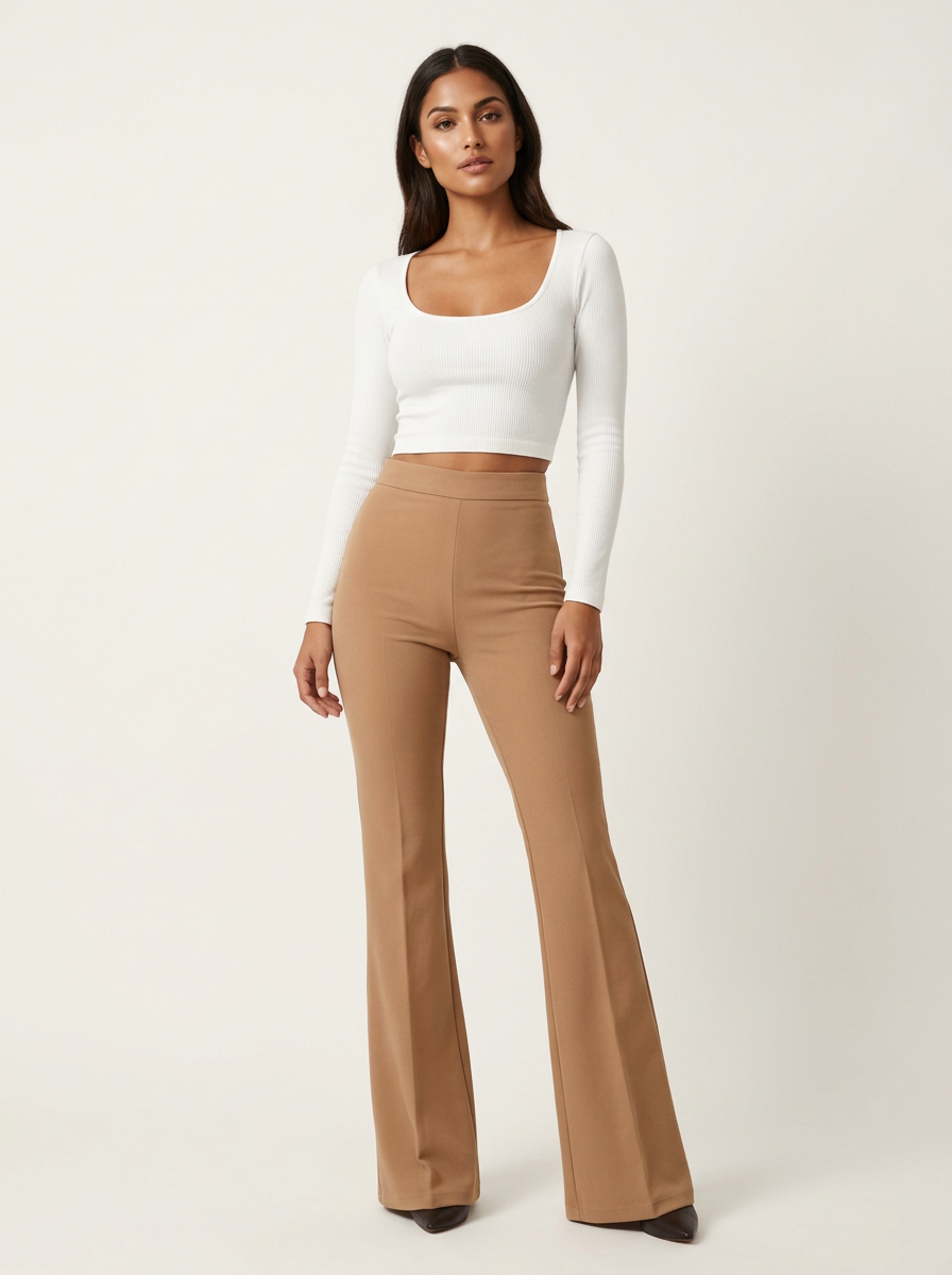 Women's High-Waisted Flared Trousers - Elegant Fit