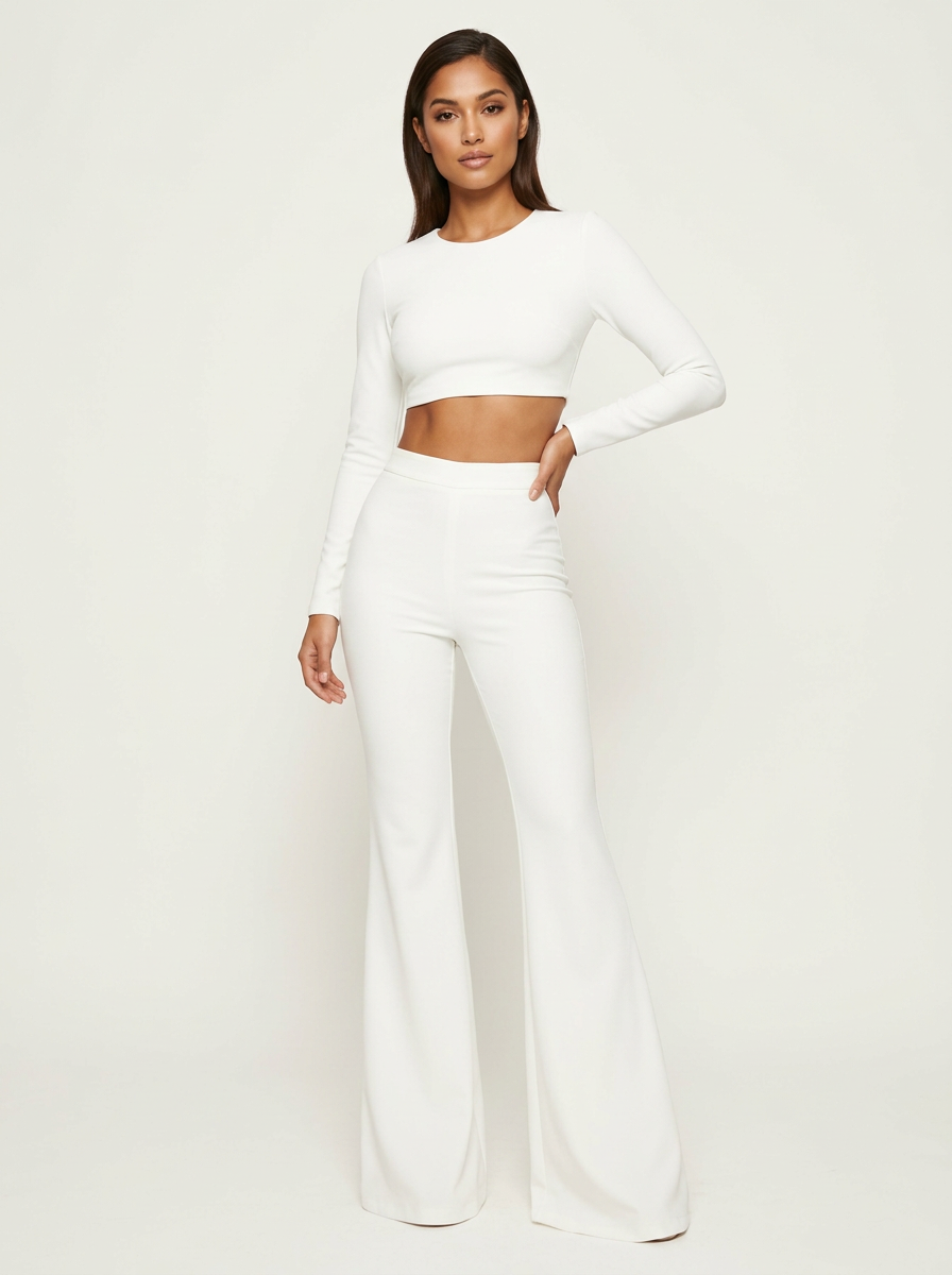 Women's High-Waisted Flared Trousers - Elegant Fit
