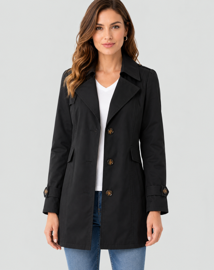 Women's Tailored Trench Coat – Classic Button-Up Design