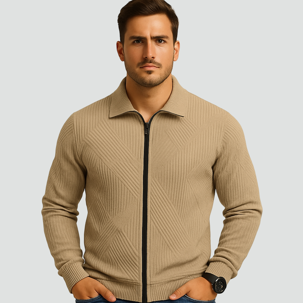 Comfortable Gilet with Ribbed Texture Pattern and Zip for Men