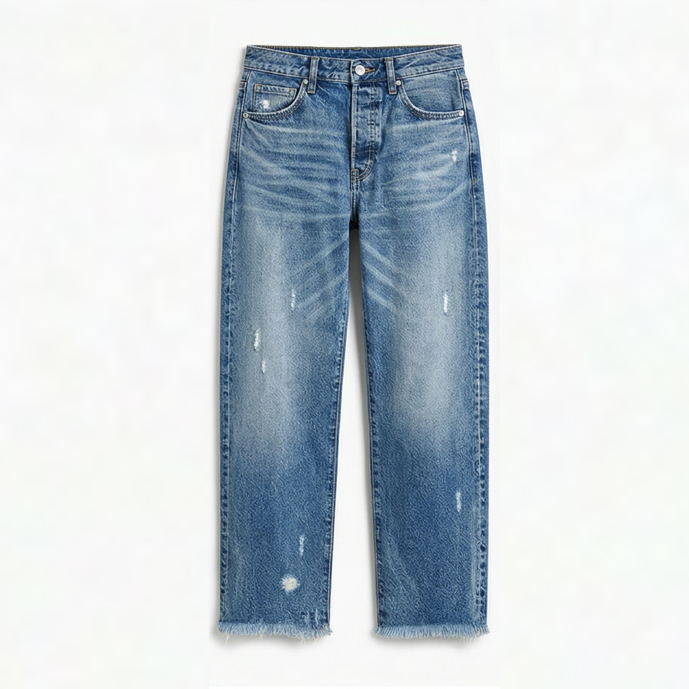 Women's Cropped Straight Leg Jeans – Raw Hem Vintage Wash