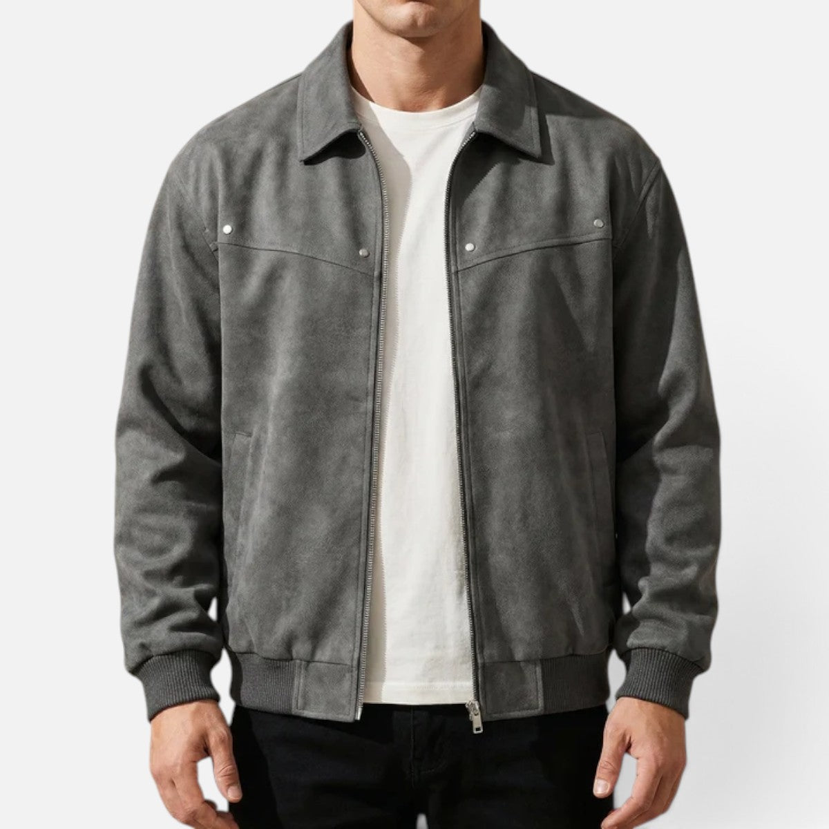Men's Distressed Leather Bomber Jacket – Zip Front Ribbed Hem