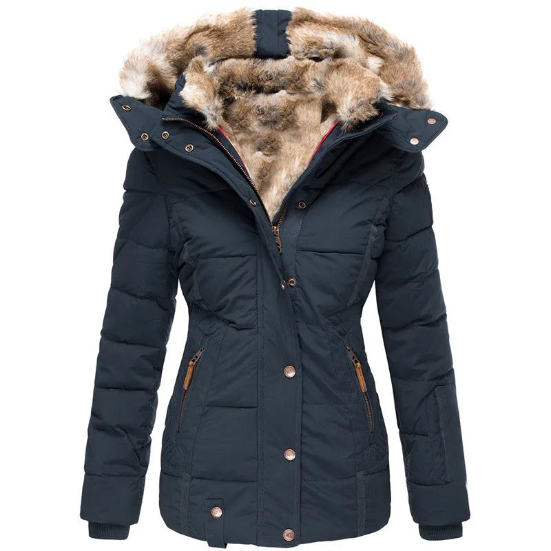 Women's Faux Fur Lined Puffer Jacket – Hooded Winter Coat
