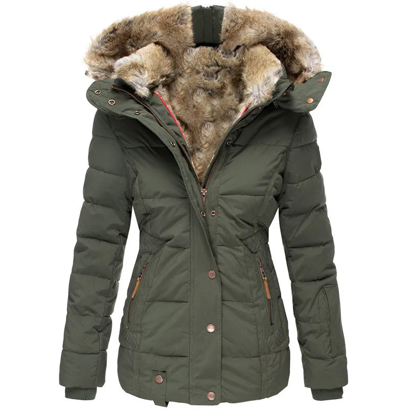 Women's Faux Fur Lined Puffer Jacket – Hooded Winter Coat