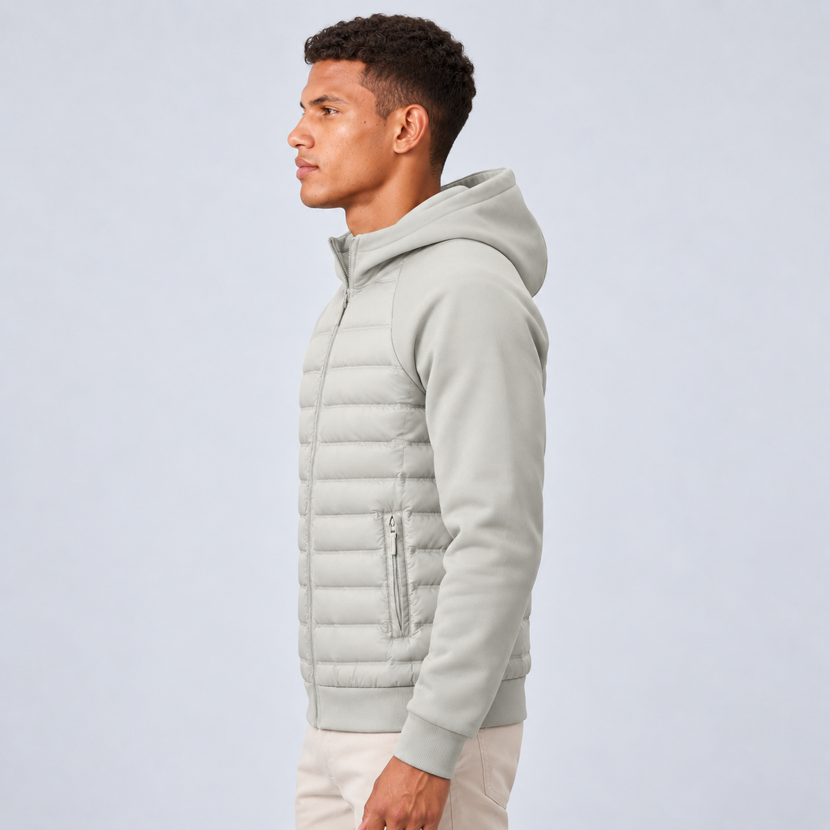 Men's Hooded Quilted Jacket – Padded Hybrid Style