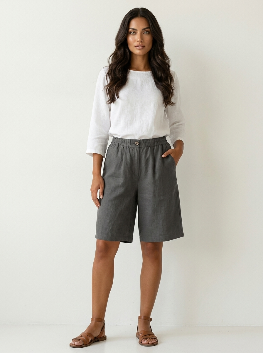Women's Relaxed Bermuda Shorts - Elasticated Waist
