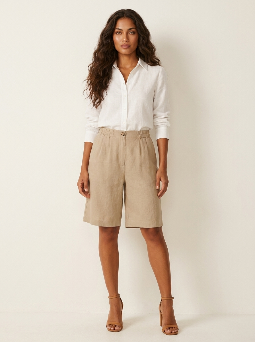 Women's Relaxed Bermuda Shorts - Elasticated Waist