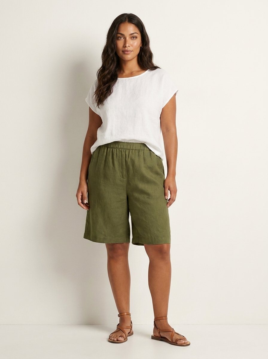 Women's Relaxed Bermuda Shorts - Elasticated Waist