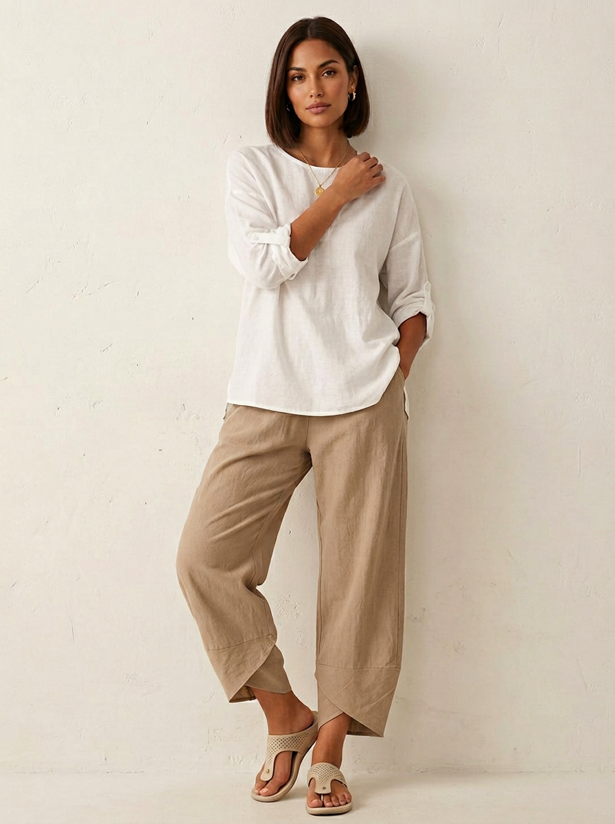 Women's Relaxed Wide-Leg Trousers - Elasticated Waist
