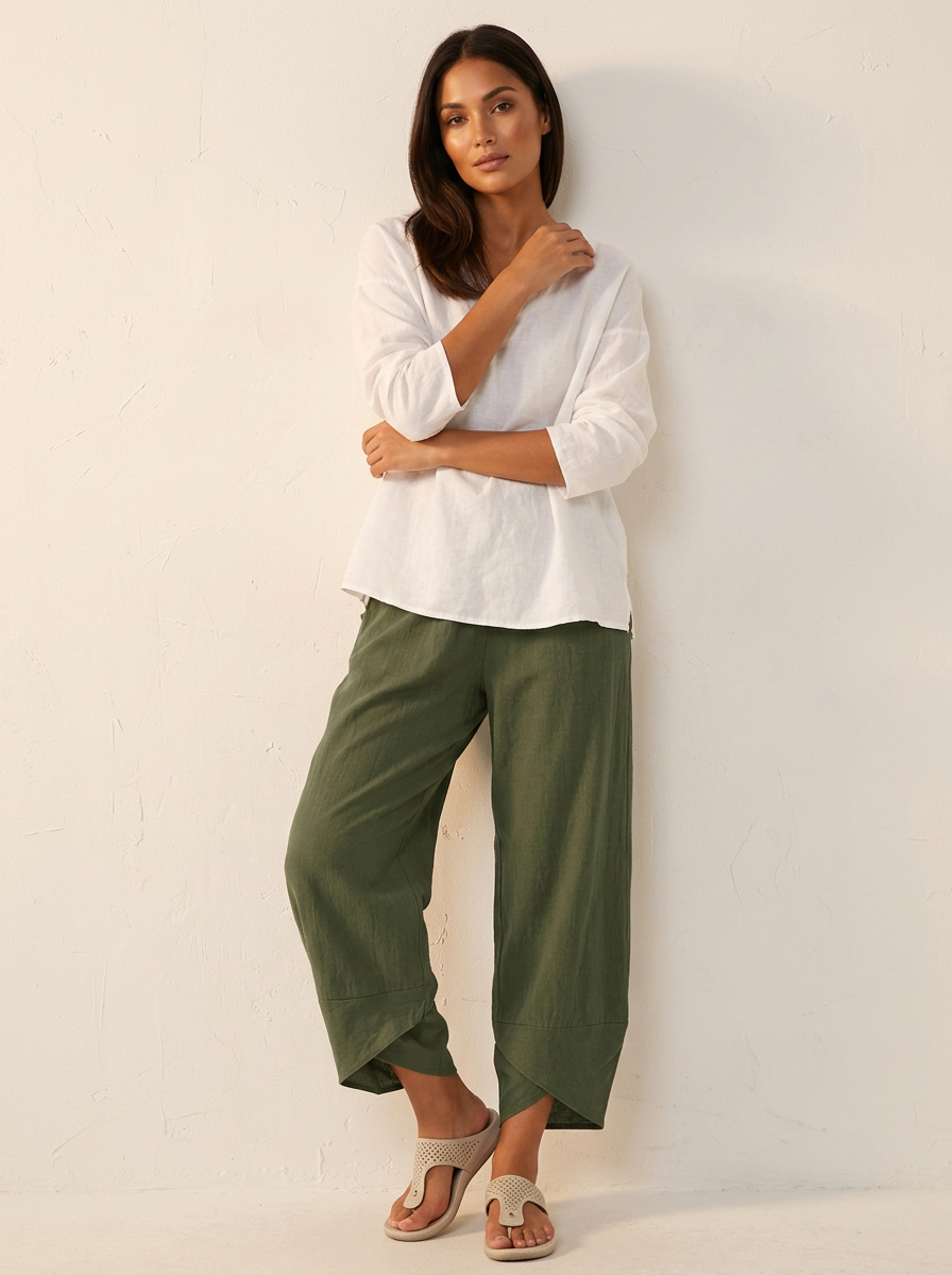 Women's Relaxed Wide-Leg Trousers - Elasticated Waist