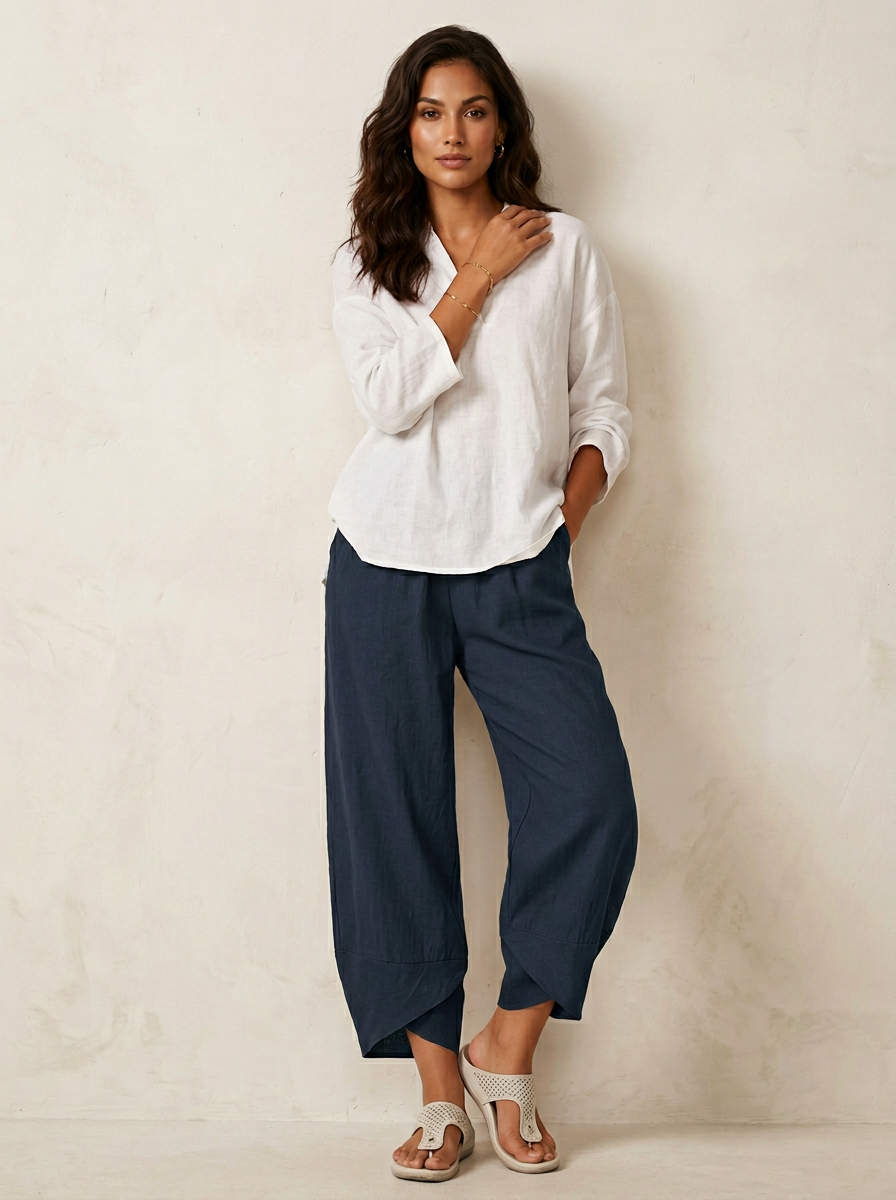 Women's Relaxed Wide-Leg Trousers - Elasticated Waist