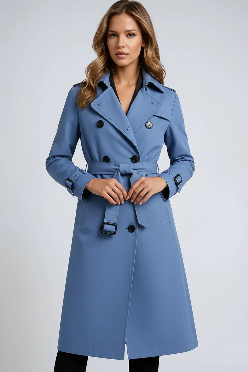 Women's Long Double-Breasted Trench Coat - Classic Tailored Style