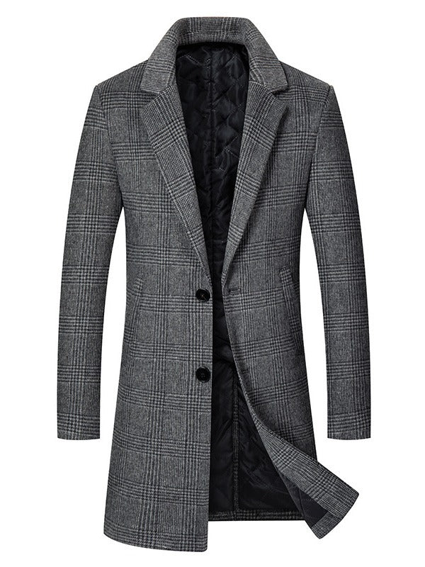 Men's Wool Blend Overcoat – Long Single-Breasted Design