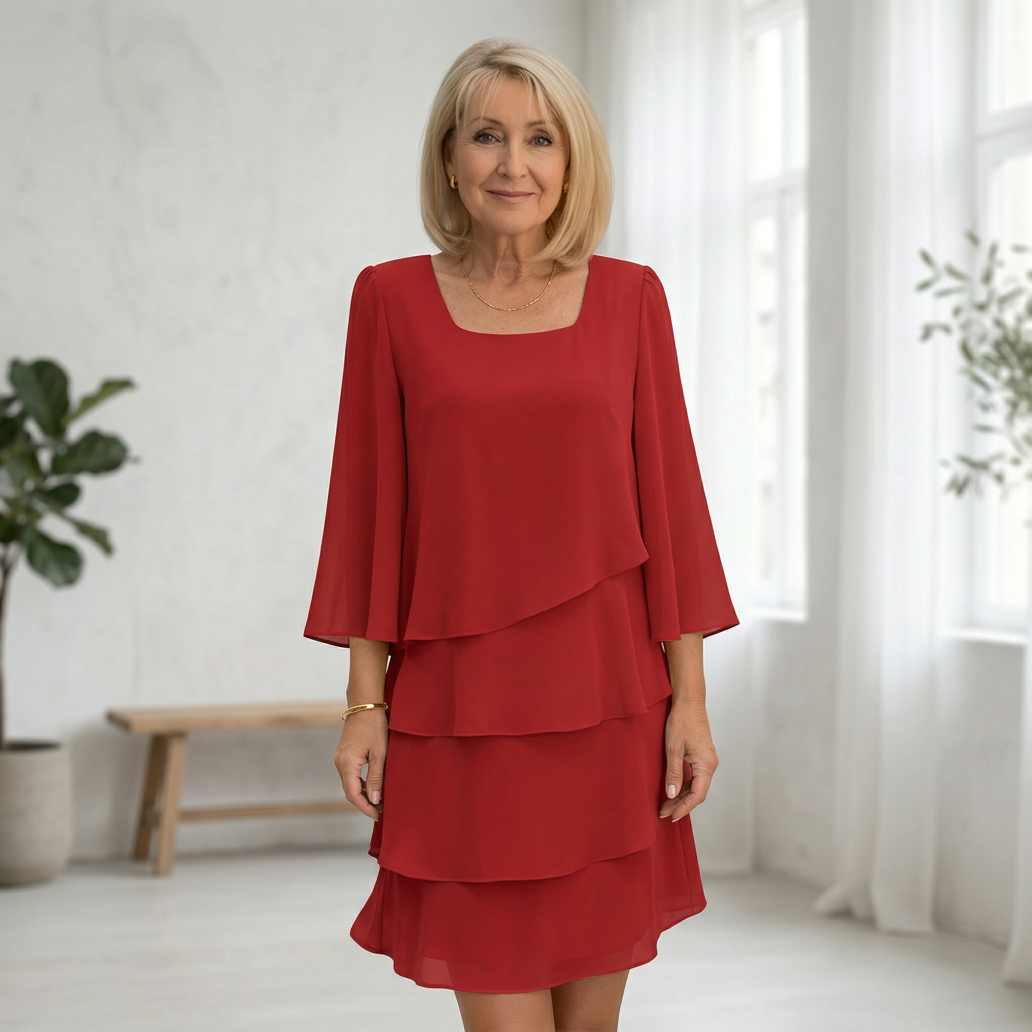 Layered chiffon dress for women
