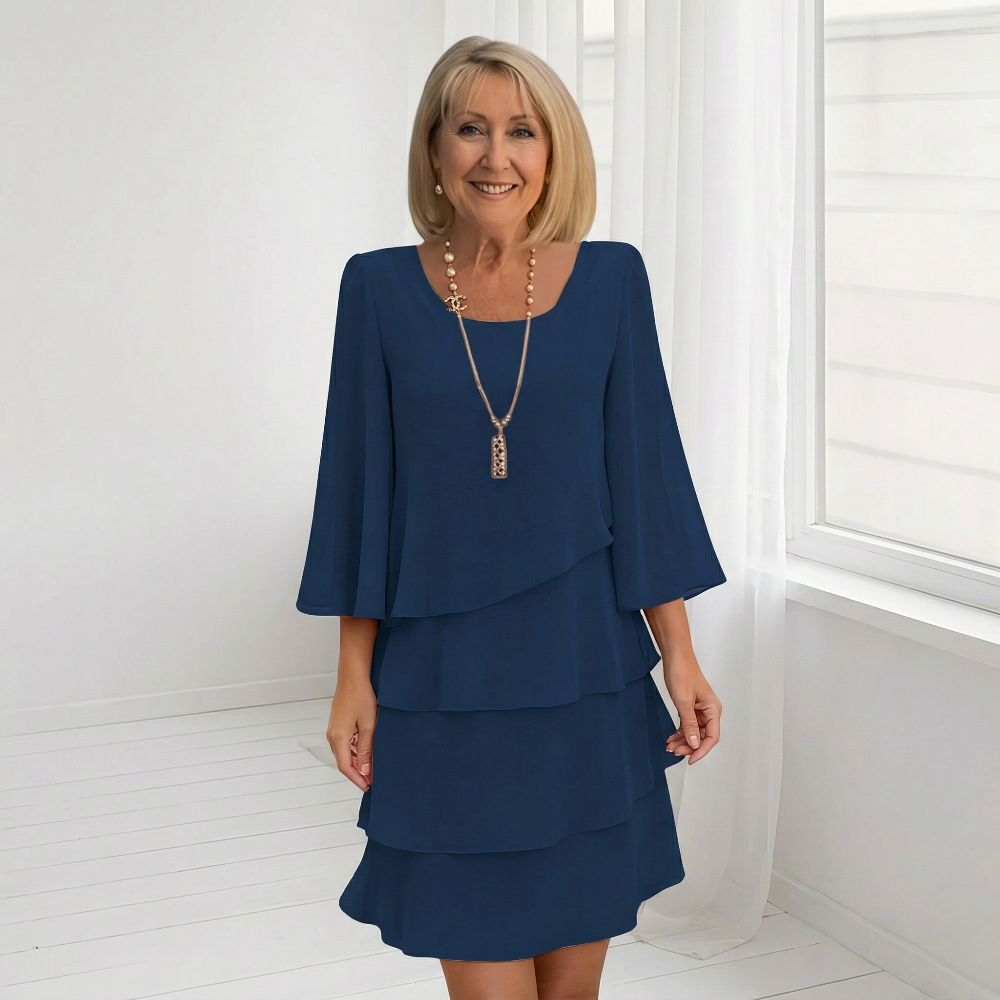 Layered chiffon dress for women