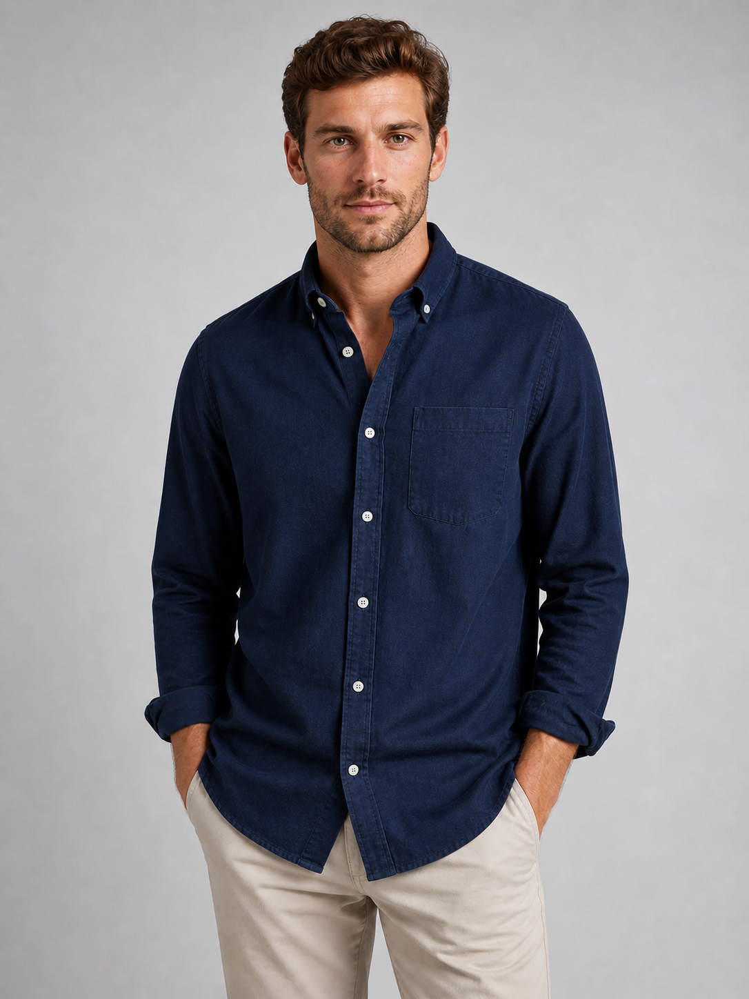 Men’s Casual Button-Down Shirt - Relaxed Everyday Fit