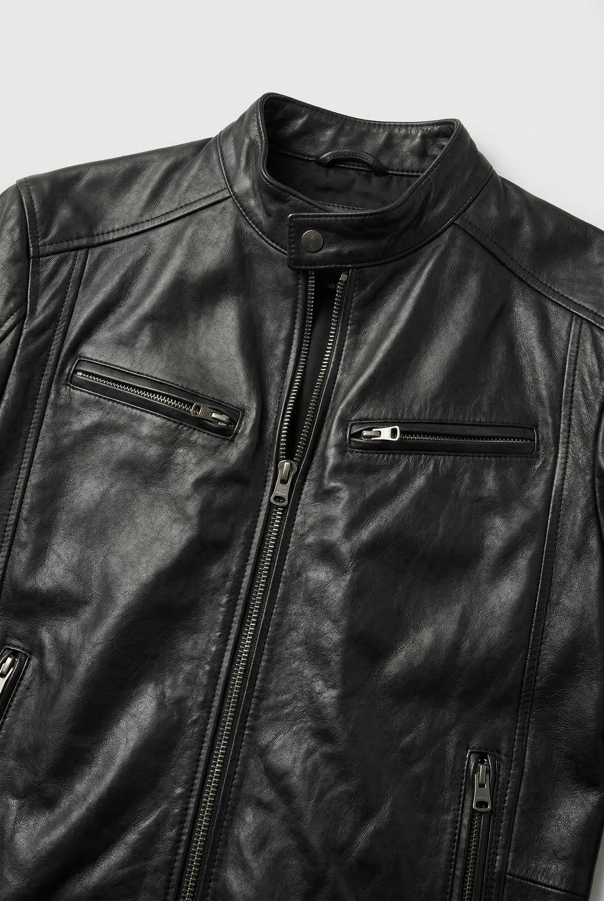 Men’s Jacket | Leather Look with Multiple Zip Pockets