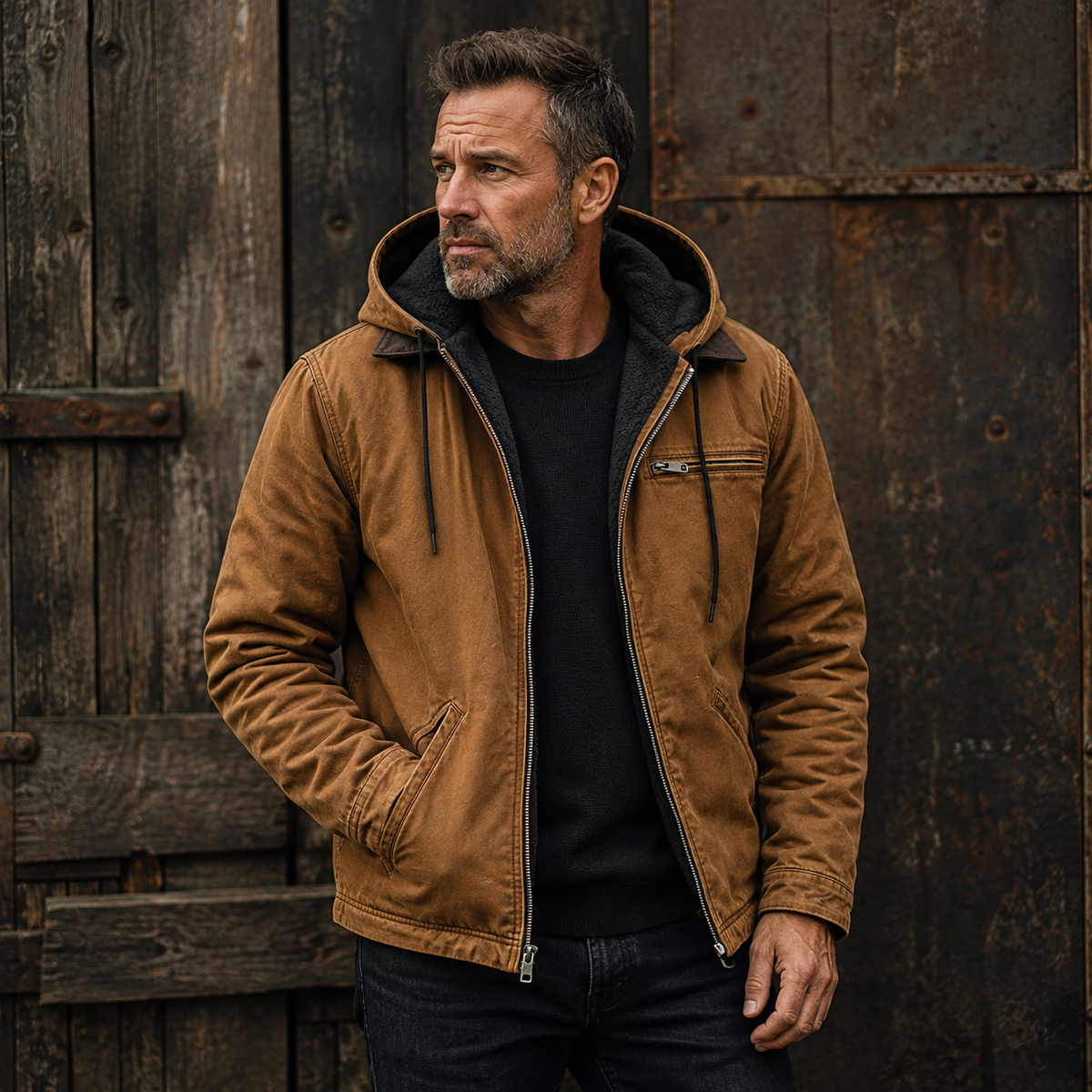 Men’s Hooded Canvas Jacket – Rugged Utility Style