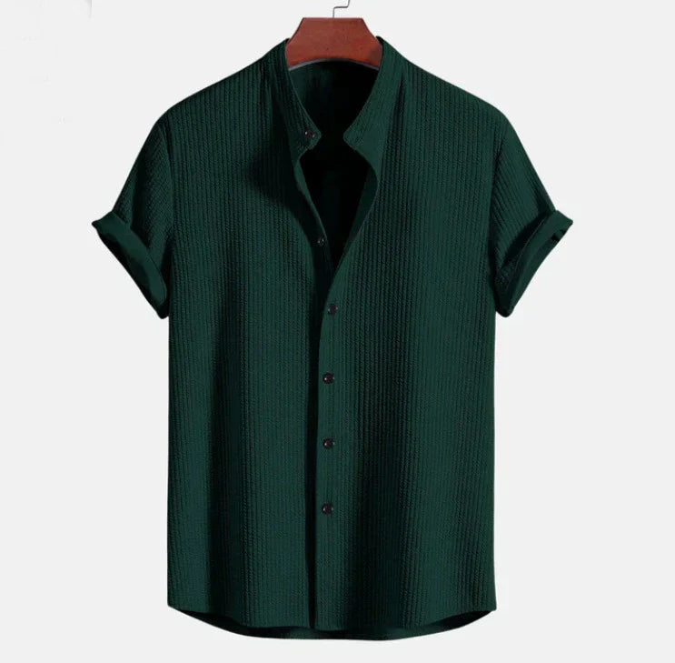 Men's Mandarin Collar Short Sleeve Shirt, Relaxed Fit