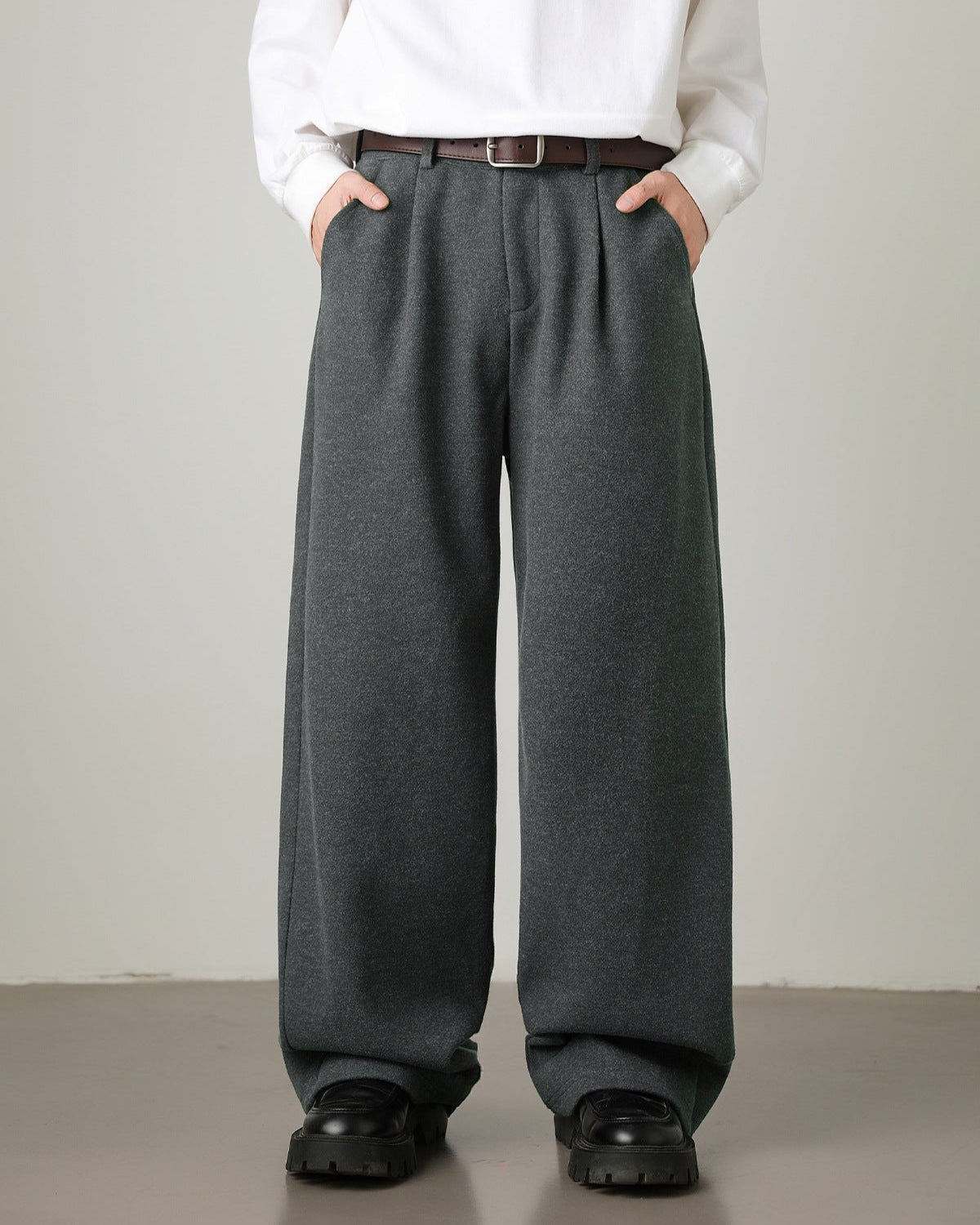 Men's Wide Leg Knit Trousers – Relaxed High-Waisted Fit