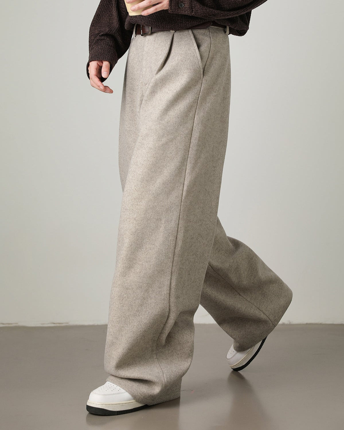 Men's Wide Leg Knit Trousers – Relaxed High-Waisted Fit