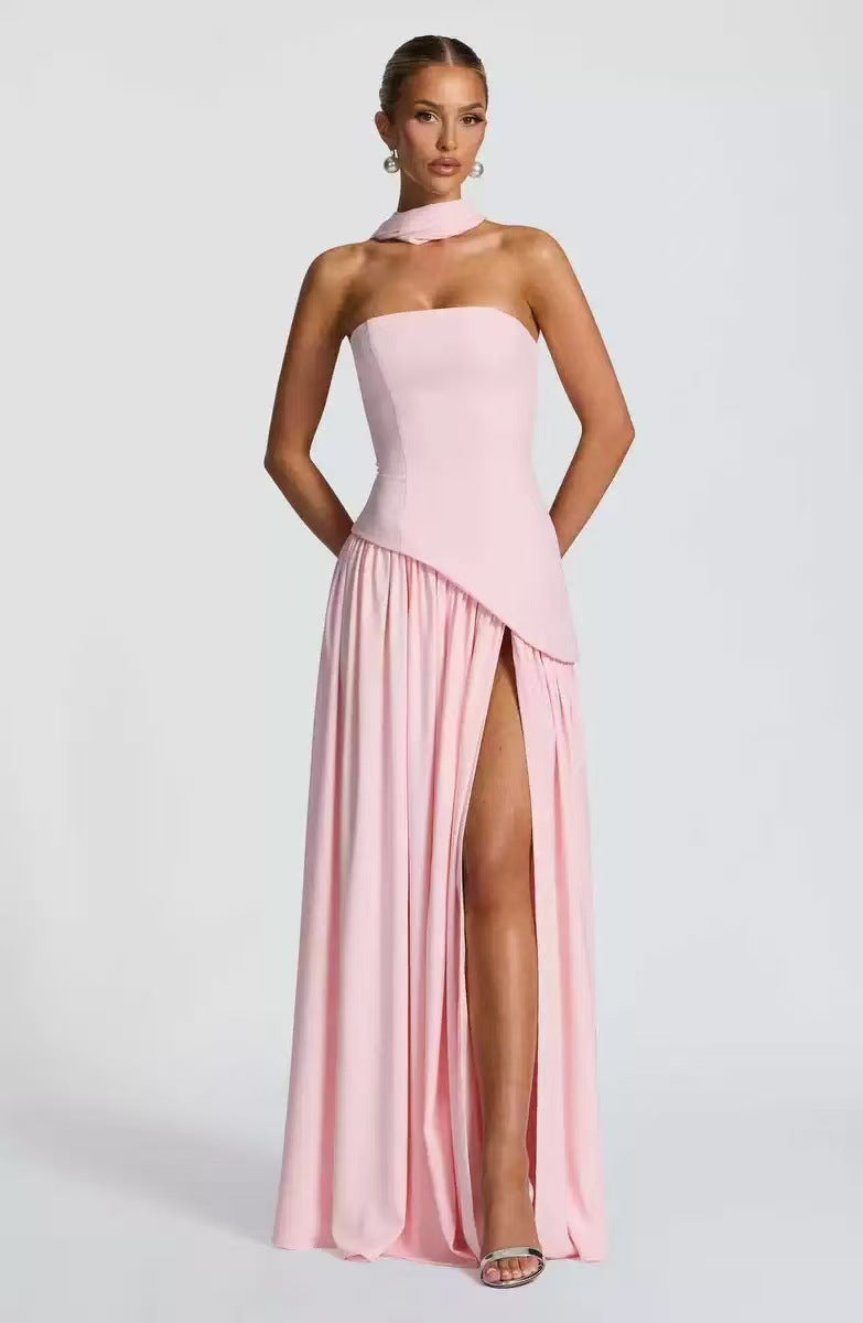 Wedding Guest Strapless Maxi Dress with Leg Split for Women