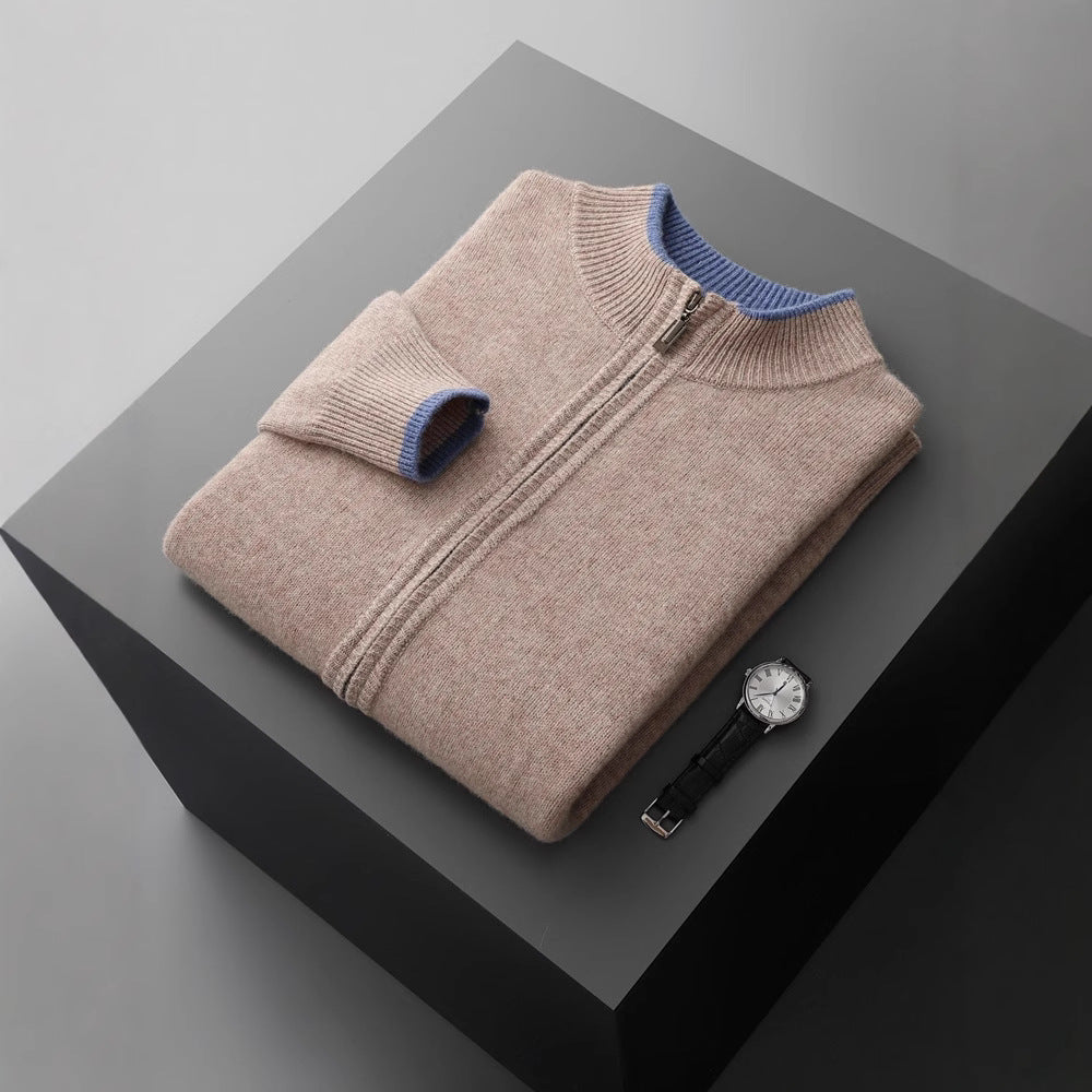 Men's Wool Zip Cardigan – Stand Collar Knit