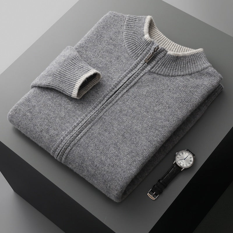 Men's Wool Zip Cardigan – Stand Collar Knit